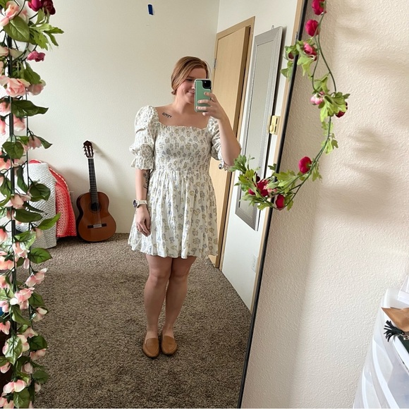 NWT French Connection Doris Smock Mini Dress - Women's Size 8 - Blue / Yellow - Picture 12 of 13